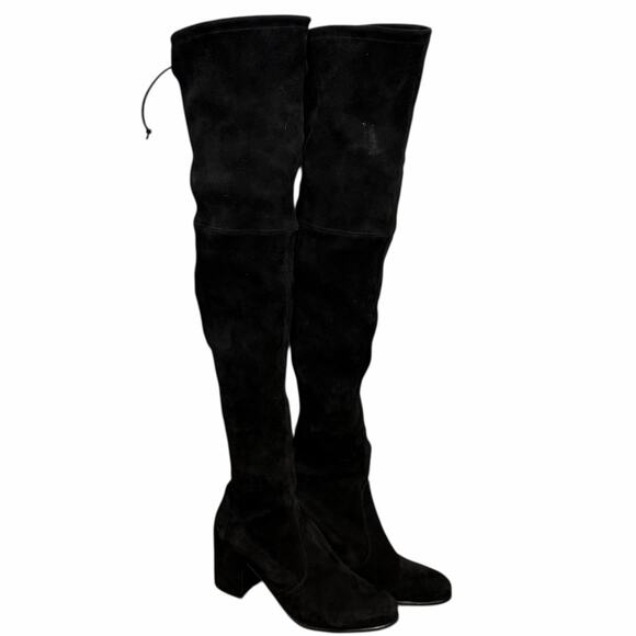 Stuart Weitzman Hiline Black Suede OTK Boots 3.5” Block Heel Size 10M Rare Chic - Picture 3 of 16